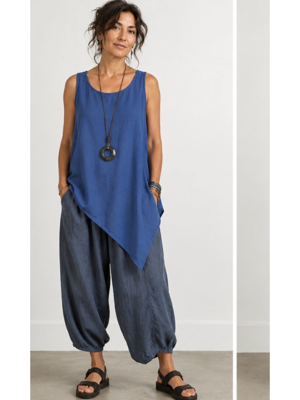 Oh My Gauze! Royal Blue Allie Asymmetric Tank Lagenlook Boho Casual Top Medium